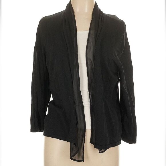Kasper Sweaters - Kasper Lightweight Black Open Front Cardigan Size Large